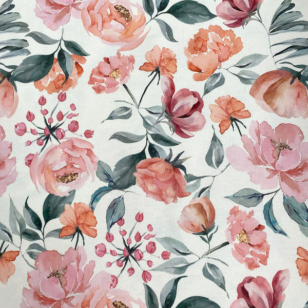 Loneta algodón flores romántica